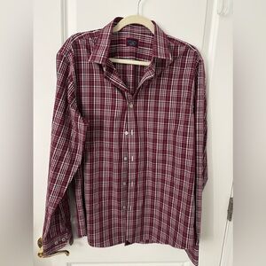 UNTUCKit Wrinkle-Free Performance Plaid Bergstrom Burgundy Blue White Slim L